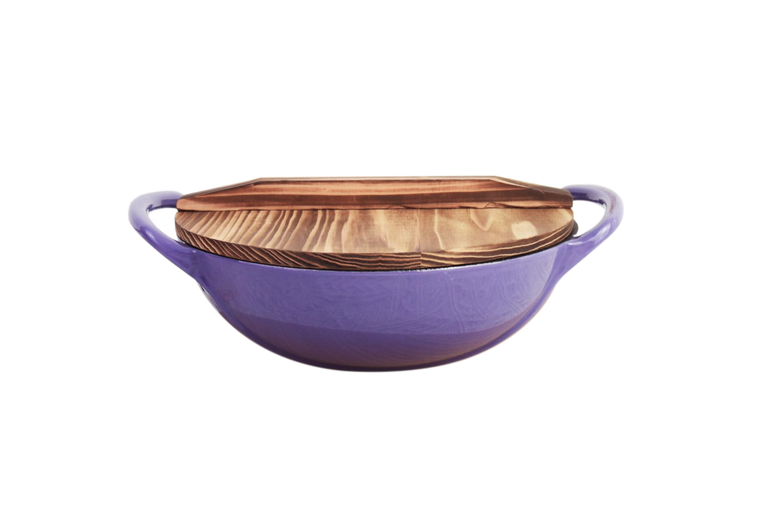 Wok 26 cm cu exterior mov gradient, interior negru și capac din lemn