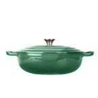 Set 3 Piese Gătit din Fontă Emailată – Verde Smarald (Tigaie 30 cm + Oală 6 L + Cratiță cu Capac 5 L)