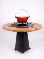 Gratar rotund Vatra Apusenilor 75 cm cu blat de Douglas + CADOU CEAUN FONTA EMAILAT 16 L