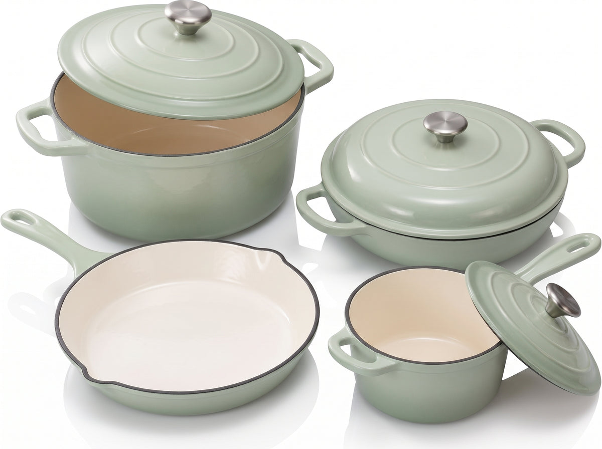 Set Sara 4 piese fonta emailata verde Salvie