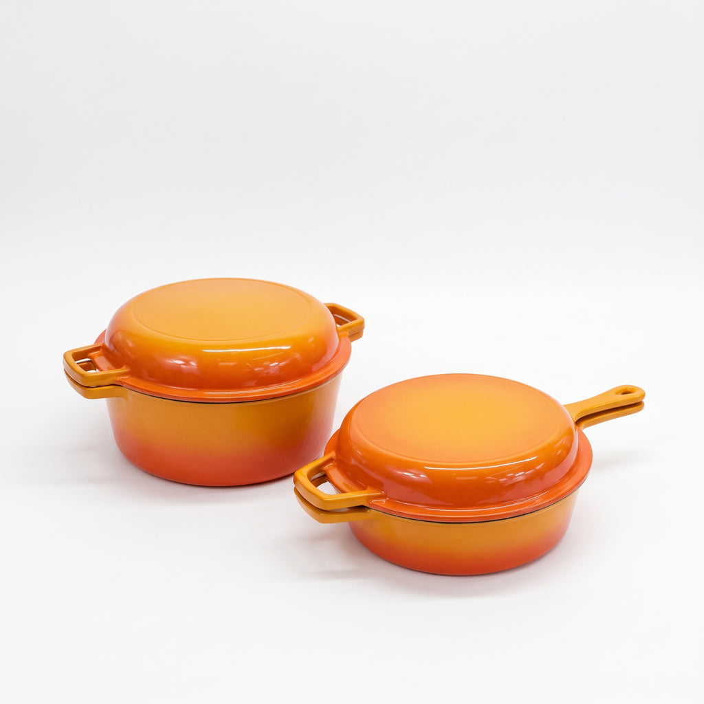 Set vase de fonta emailata 2 in 1 sunset orange