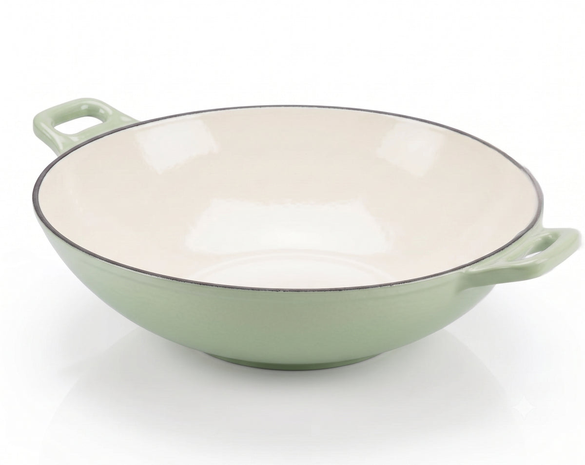Wok din Fontă Emailată 37 cm Verde Pistachio