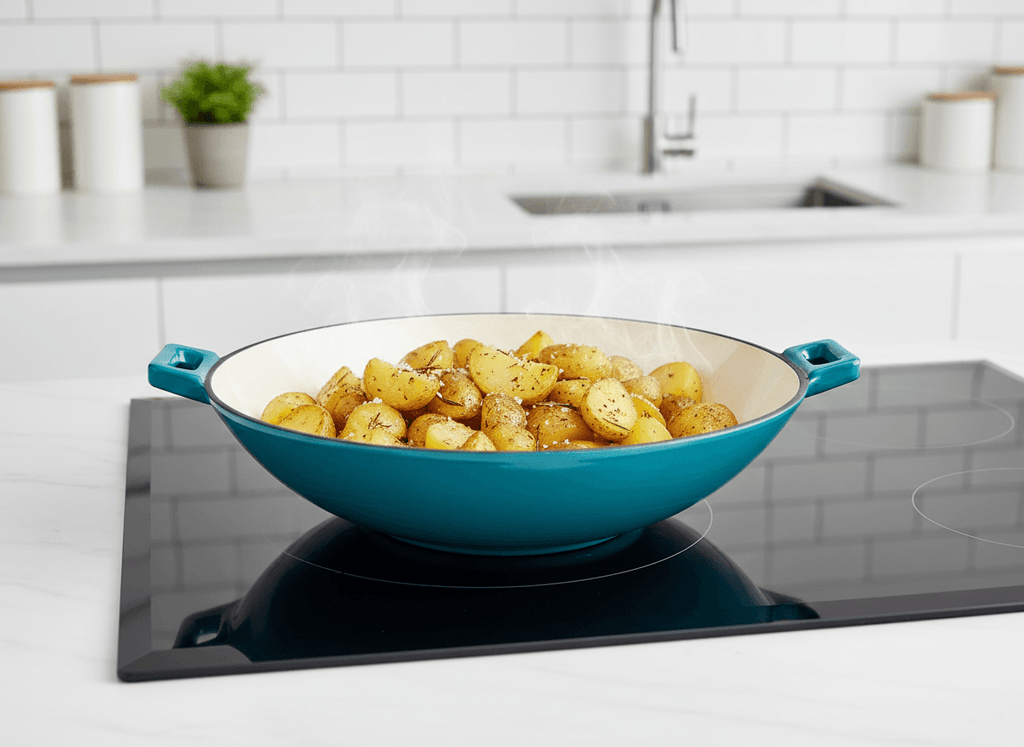 Set Duo Efonta Turcoaz wok si tava grill din fonta emailata