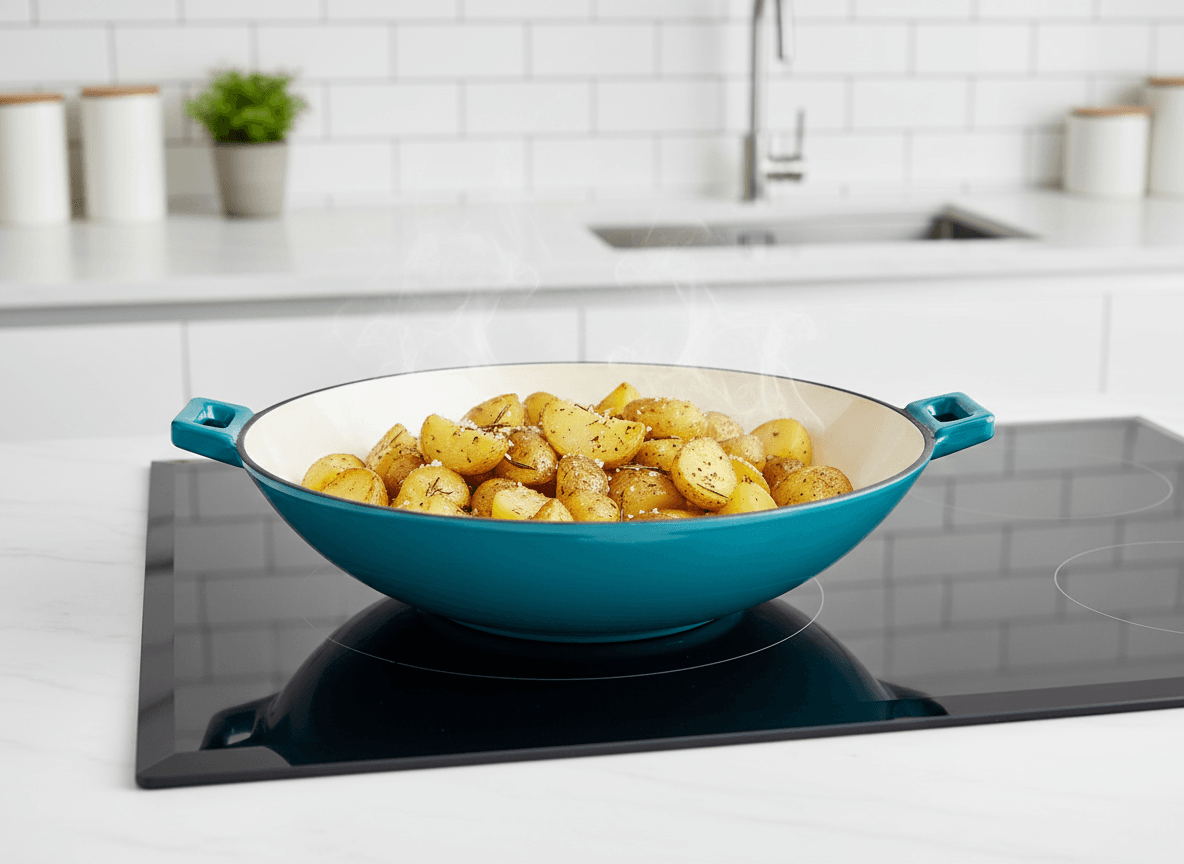 Set Duo Efonta Turcoaz wok si tava grill din fonta emailata