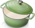 Oală din fontă emailată cu capac – 5L, verde pistachio, ideală pentru gătit lent