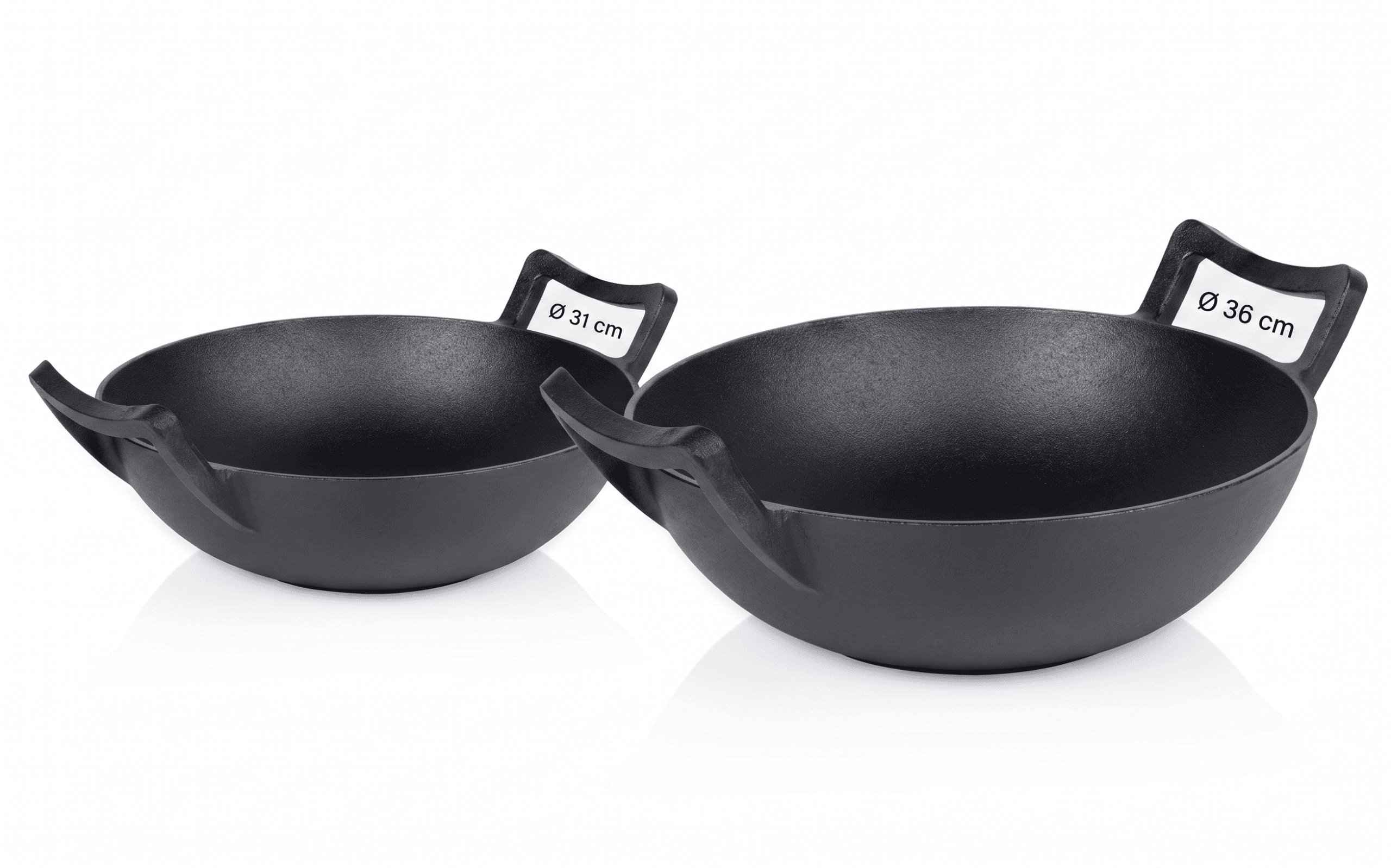 Set Premium doua Wok-uri din Fontă Pură 32 cm și 36 cm