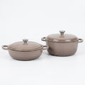 Set 2 Vase din Fontă Emailată  Cappuccino – Oală 6L și Cratită 5L