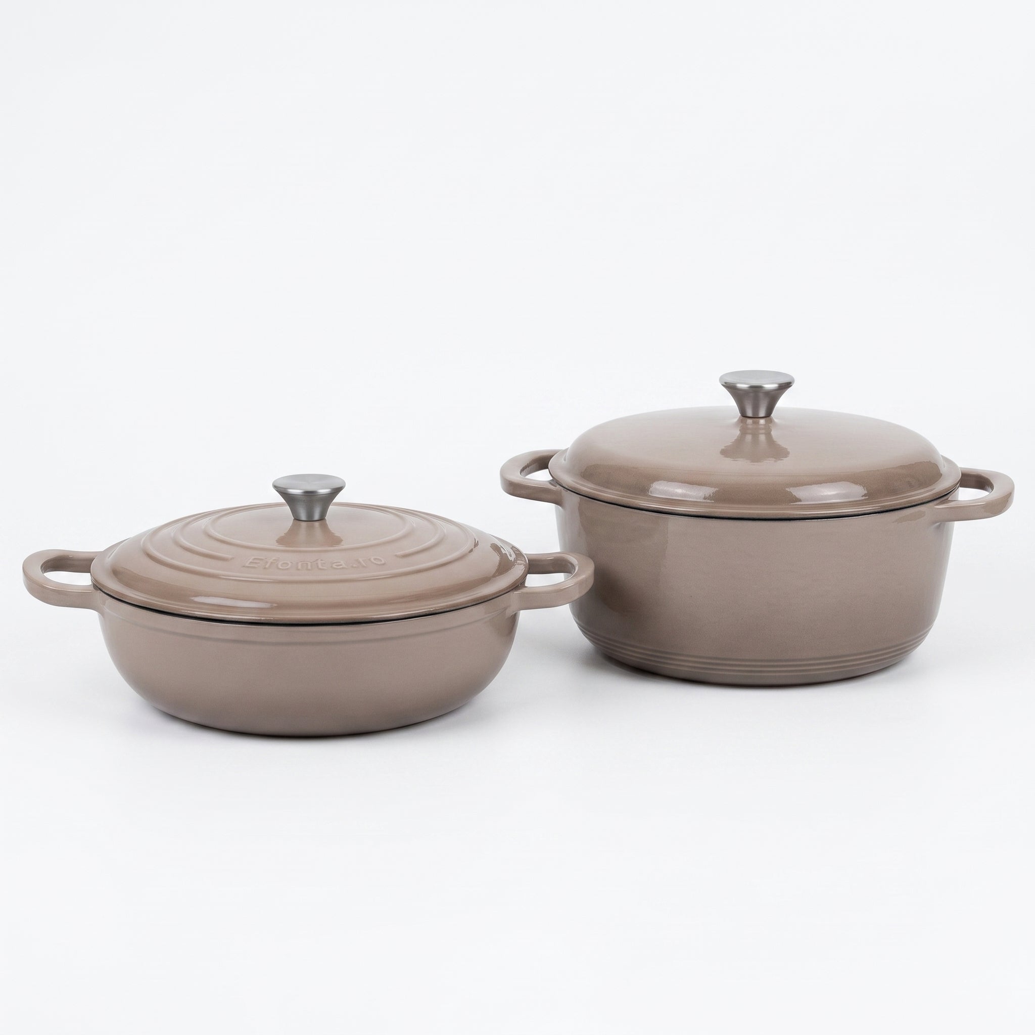 Set 2 Vase din Fontă Emailată  Cappuccino – Oală 6L și Cratită 5L