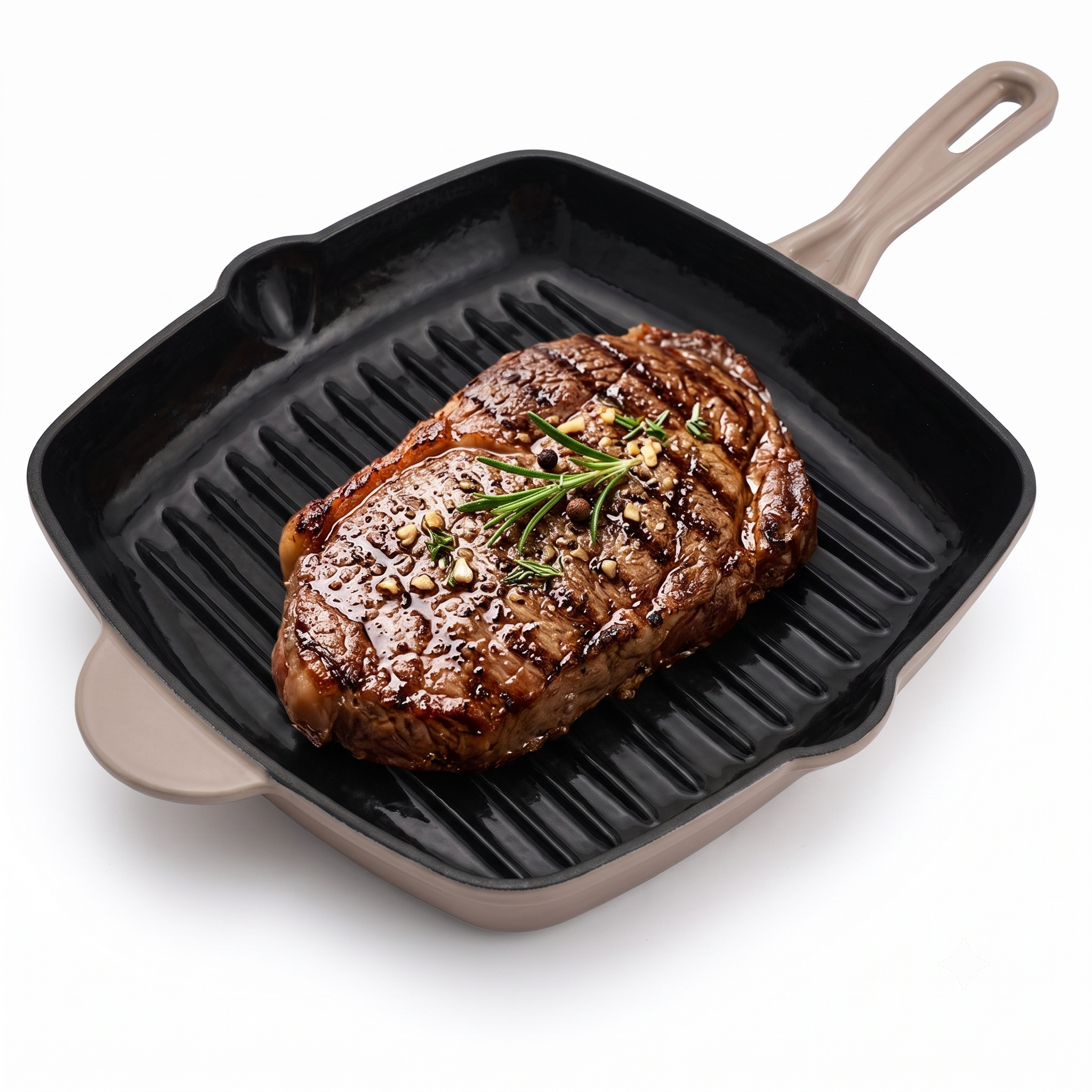 Tigaie Grill din Fontă Emailată 26x26 Cappuccino