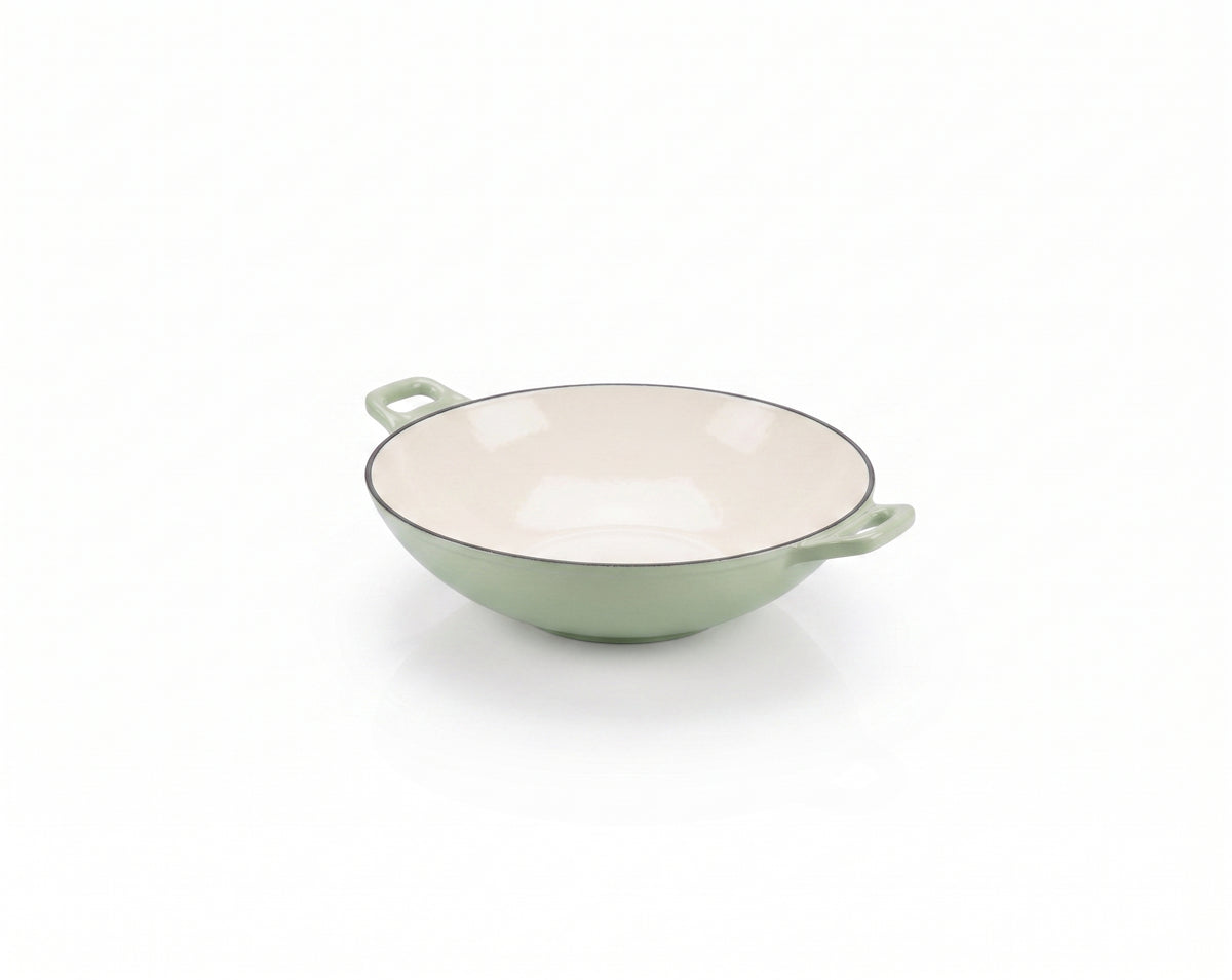 Wok din Fontă Emailată 31 cm verde pistachio