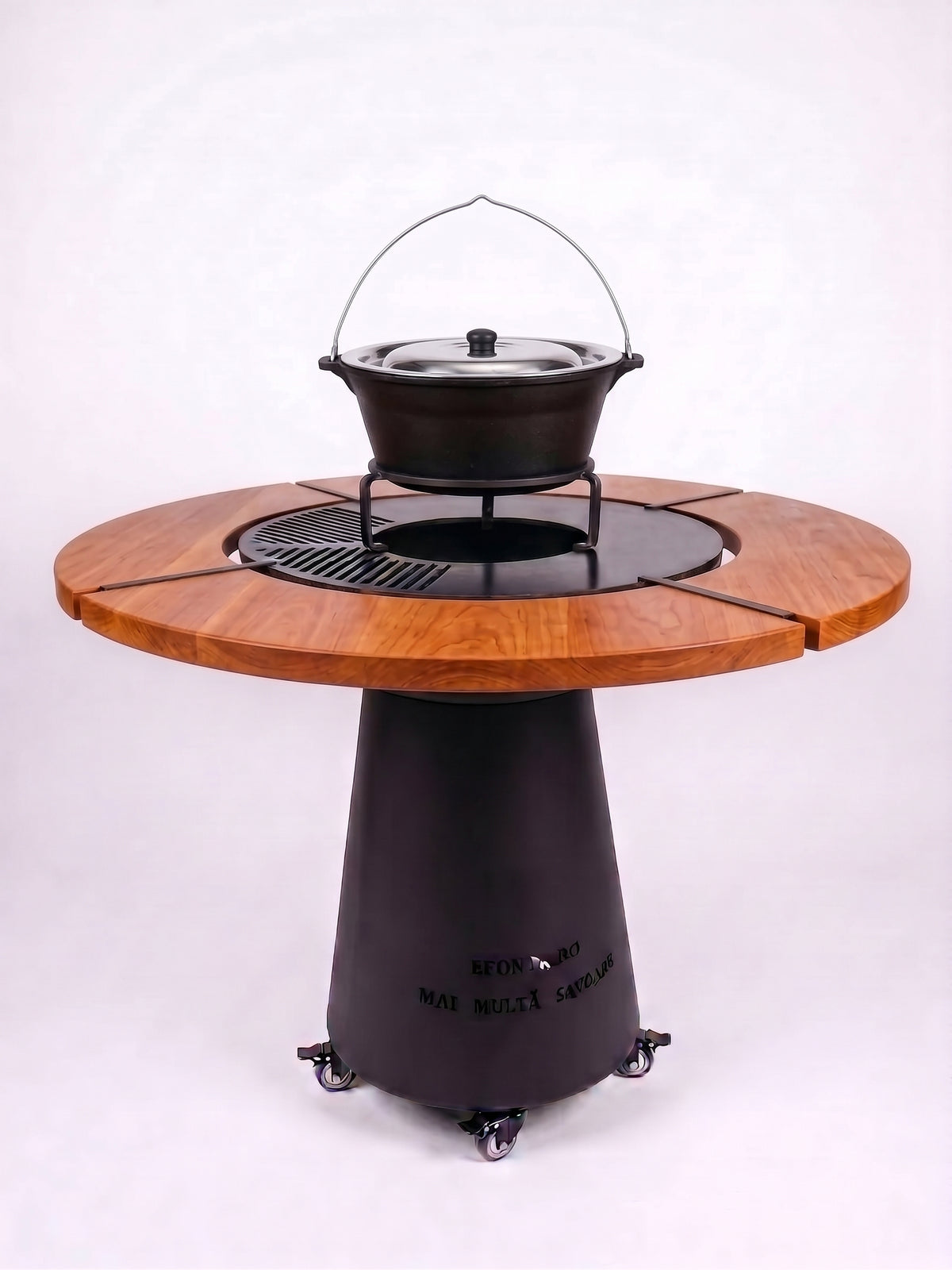 Gratar rotund Vatra Apusenilor 75 cm cu blat de cires & CADOU CEAUN FONTA NATUR 16 L +CAPAC
