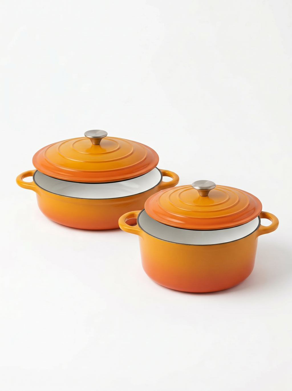 Set cratita 3 l si oala 5 orange sunset - din fonta emailata