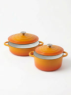 Set cratita 3 l si oala 5 orange sunset - din fonta emailata