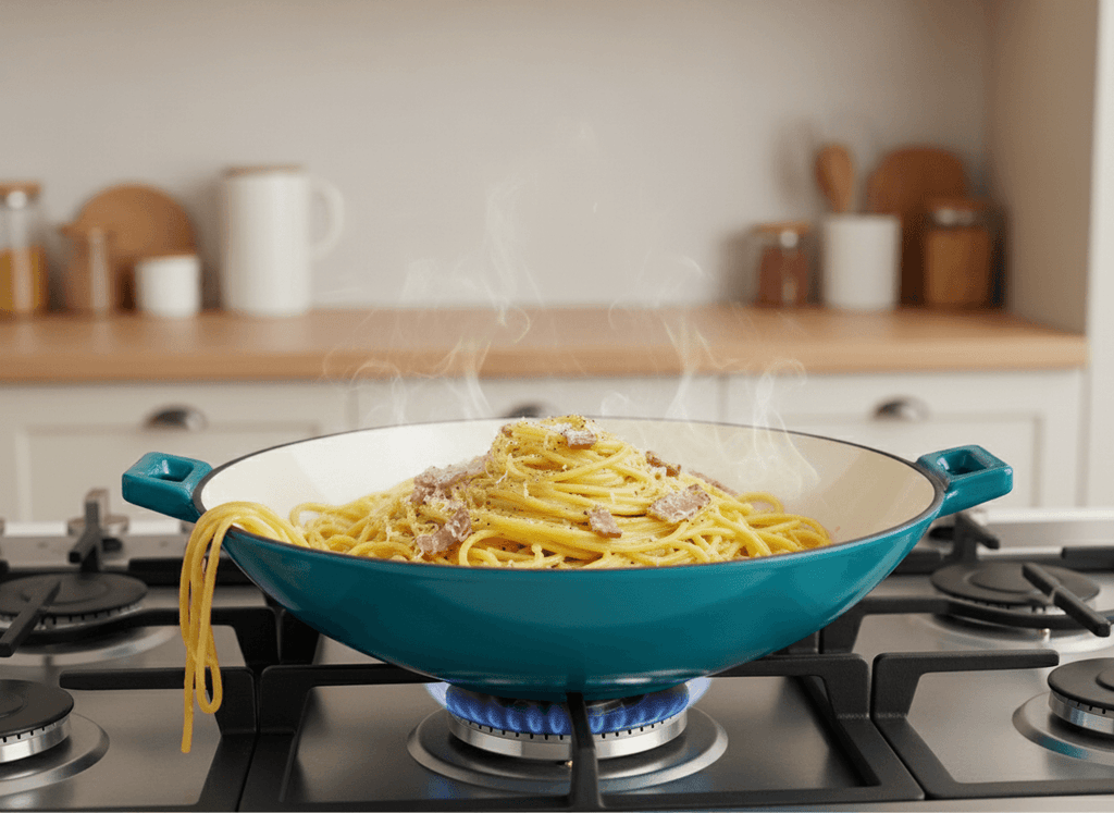 Set Duo Efonta Turcoaz wok si tava grill din fonta emailata
