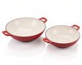 Set Premium două Wok-uri din Fontă Emailată, 31 cm și 37 cm, Roșu Exterior / Alb Interior