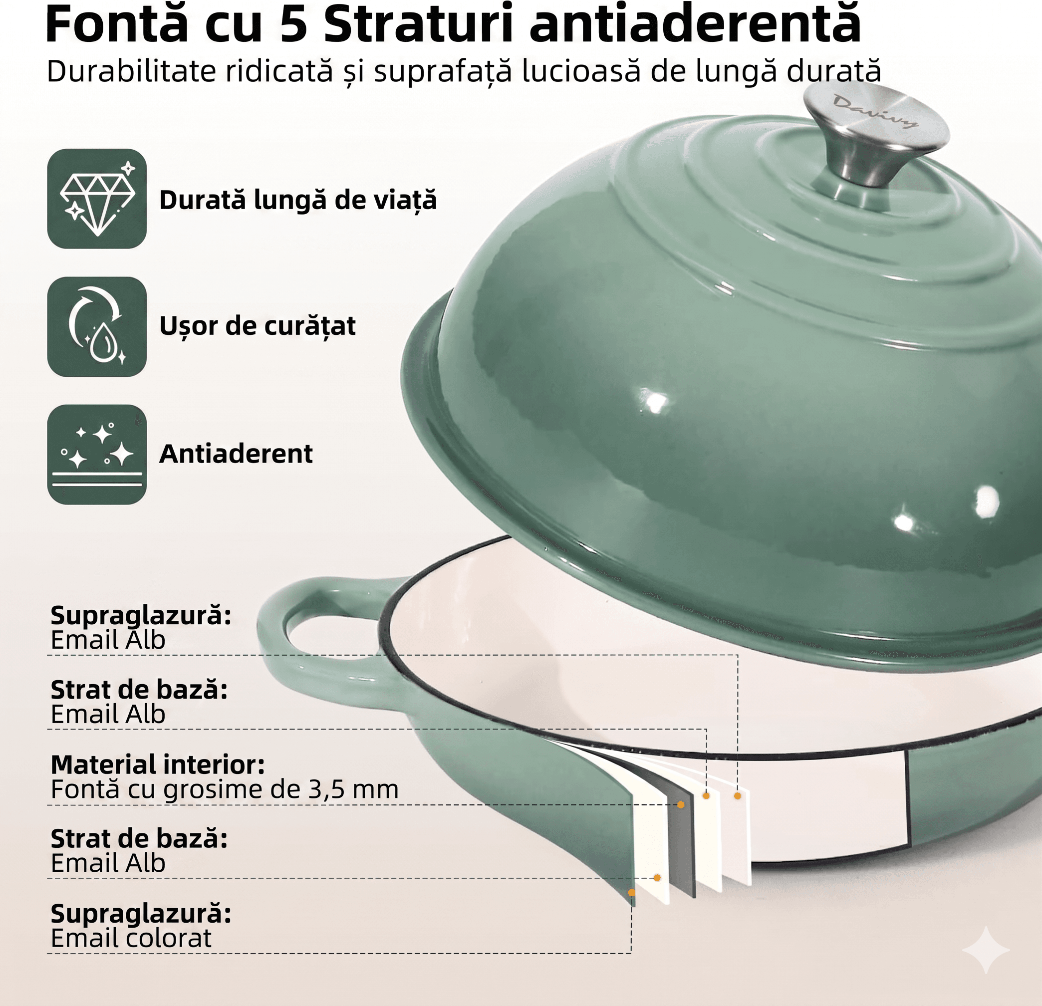 Forma de copt paine din fonta emailata 25 cm Pistachio Dream