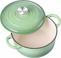Oală din fontă emailată cu capac – 2.8 L, verde pistachio, ideală pentru gătit lent