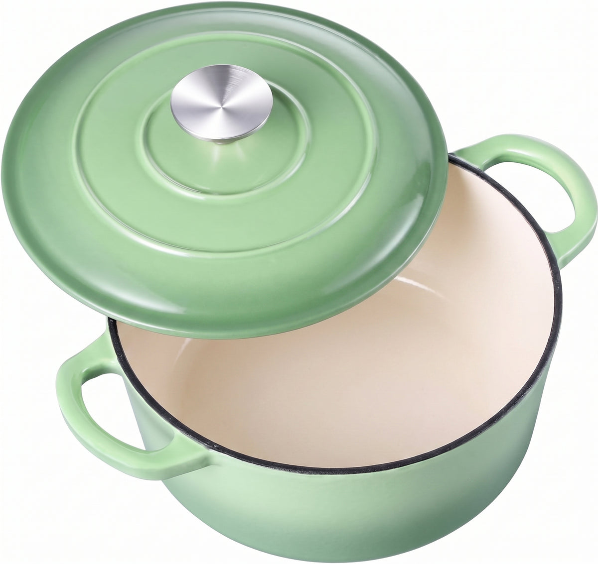 Oală din fontă emailată cu capac – 2.8 L, verde pistachio, ideală pentru gătit lent