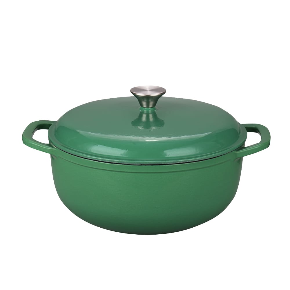 Set 3 Piese Gătit din Fontă Emailată – Verde Smarald (Tigaie 30 cm + Oală 6 L + Cratiță cu Capac 5 L)