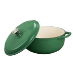 Oala fonta emailata verde smarald 6 litri + cos ratan 25 cm diametrul