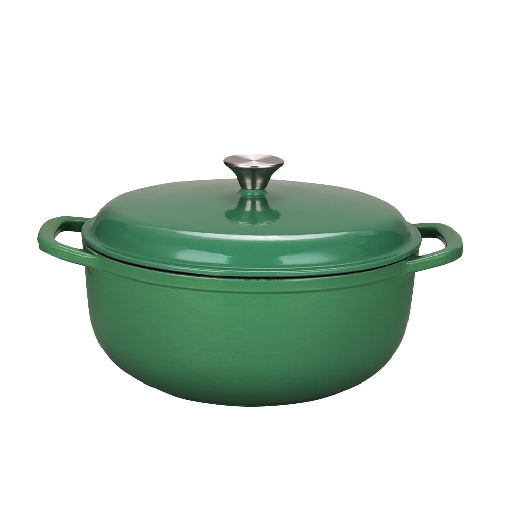 Set 3 Piese Gătit din Fontă Emailată – Verde Smarald (Tigaie 30 cm + Oală 6 L + Cratiță cu Capac 5 L)