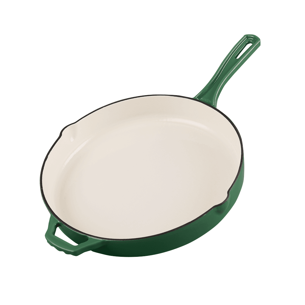 Set 3 Piese Gătit din Fontă Emailată – Verde Smarald (Tigaie 30 cm + Oală 6 L + Cratiță cu Capac 5 L)