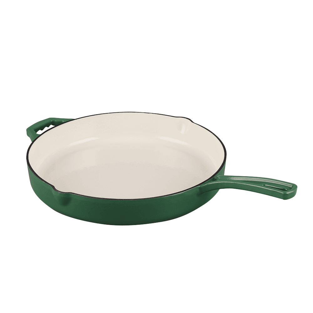 Set 3 Piese Gătit din Fontă Emailată – Verde Smarald (Tigaie 30 cm + Oală 6 L + Cratiță cu Capac 5 L)