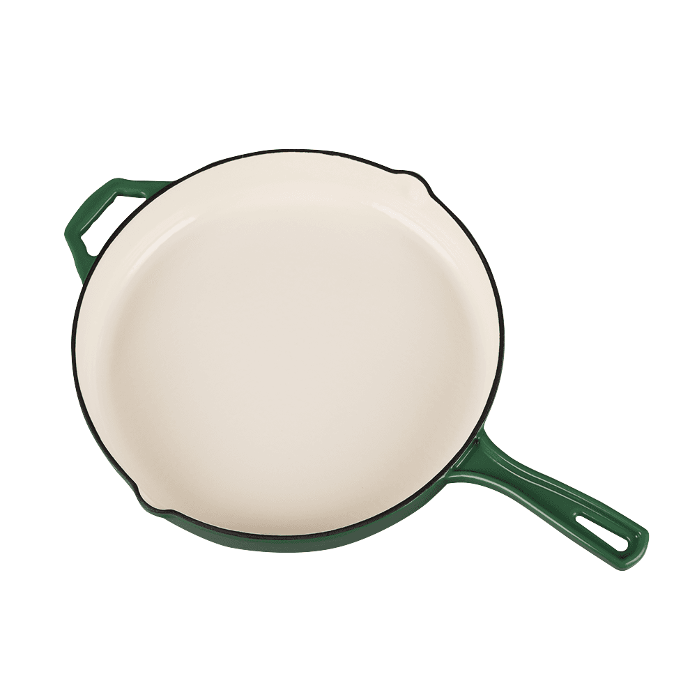 Set 3 Piese Gătit din Fontă Emailată – Verde Smarald (Tigaie 30 cm + Oală 6 L + Cratiță cu Capac 5 L)