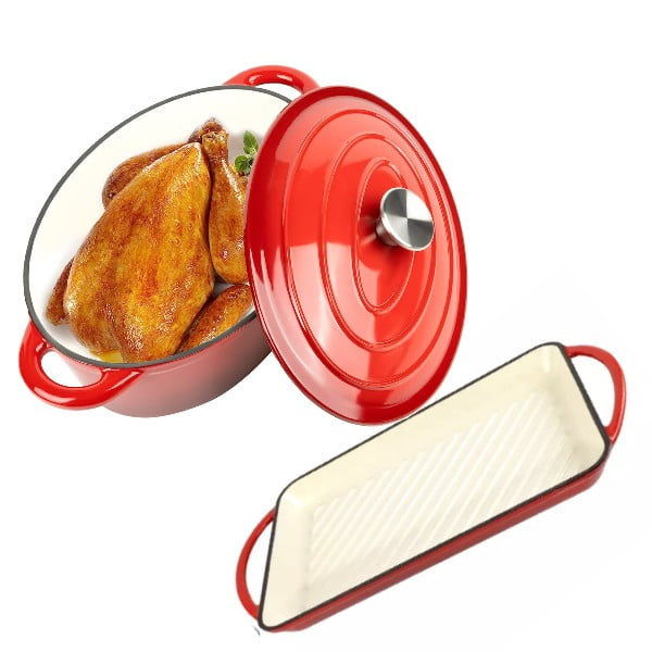 Oala fonta emailata si tava grill