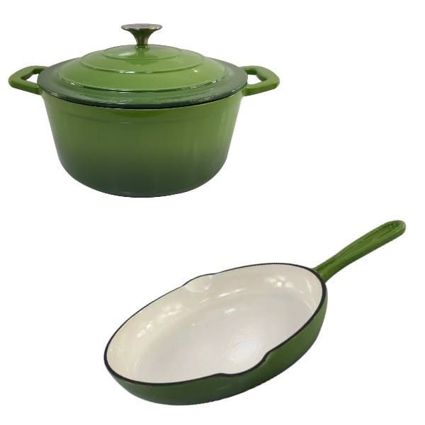 Set oala si tigaie fonta emailata verde jad