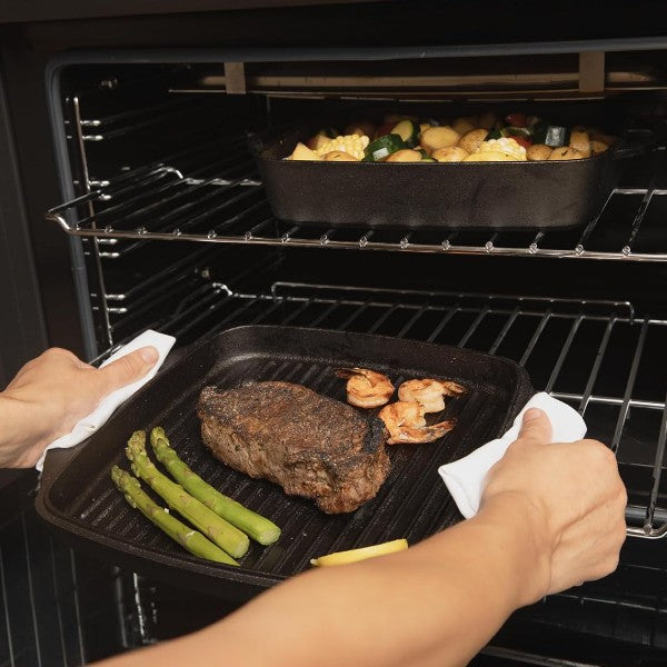 Tava de fontă pură cu capac grill, 26x26 cm