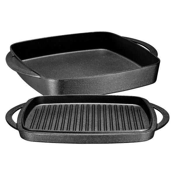 Tava de fontă pură cu capac grill, 26x26 cm