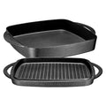 Tava de fontă pură cu capac grill, 26x26 cm