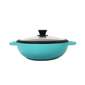 Wok de 27 cm cu exterior emailat albastru și interior bej