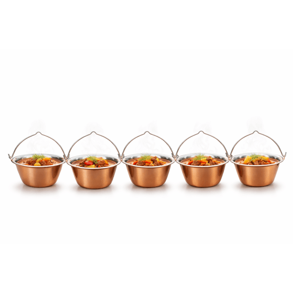 Set 5 ceaune de servit din inox si cupru 800ml