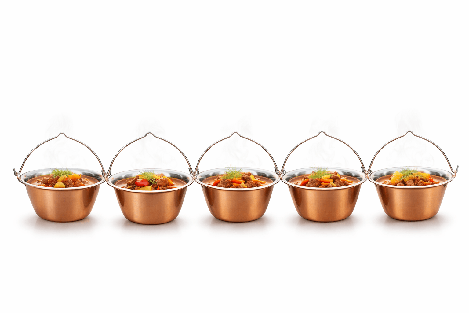 Set 5 ceaune de servit din inox si cupru 800ml