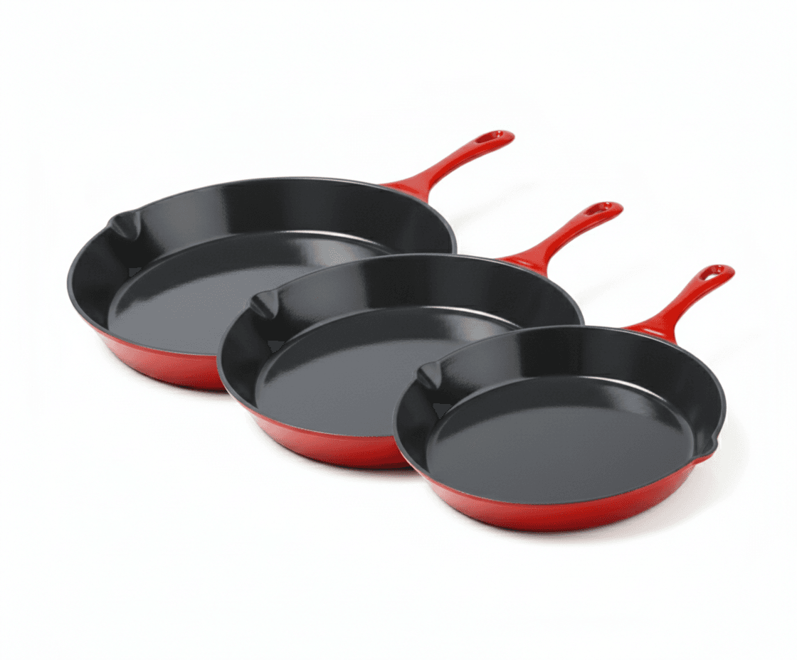 Set 3 tigai de fonta emailata rosso