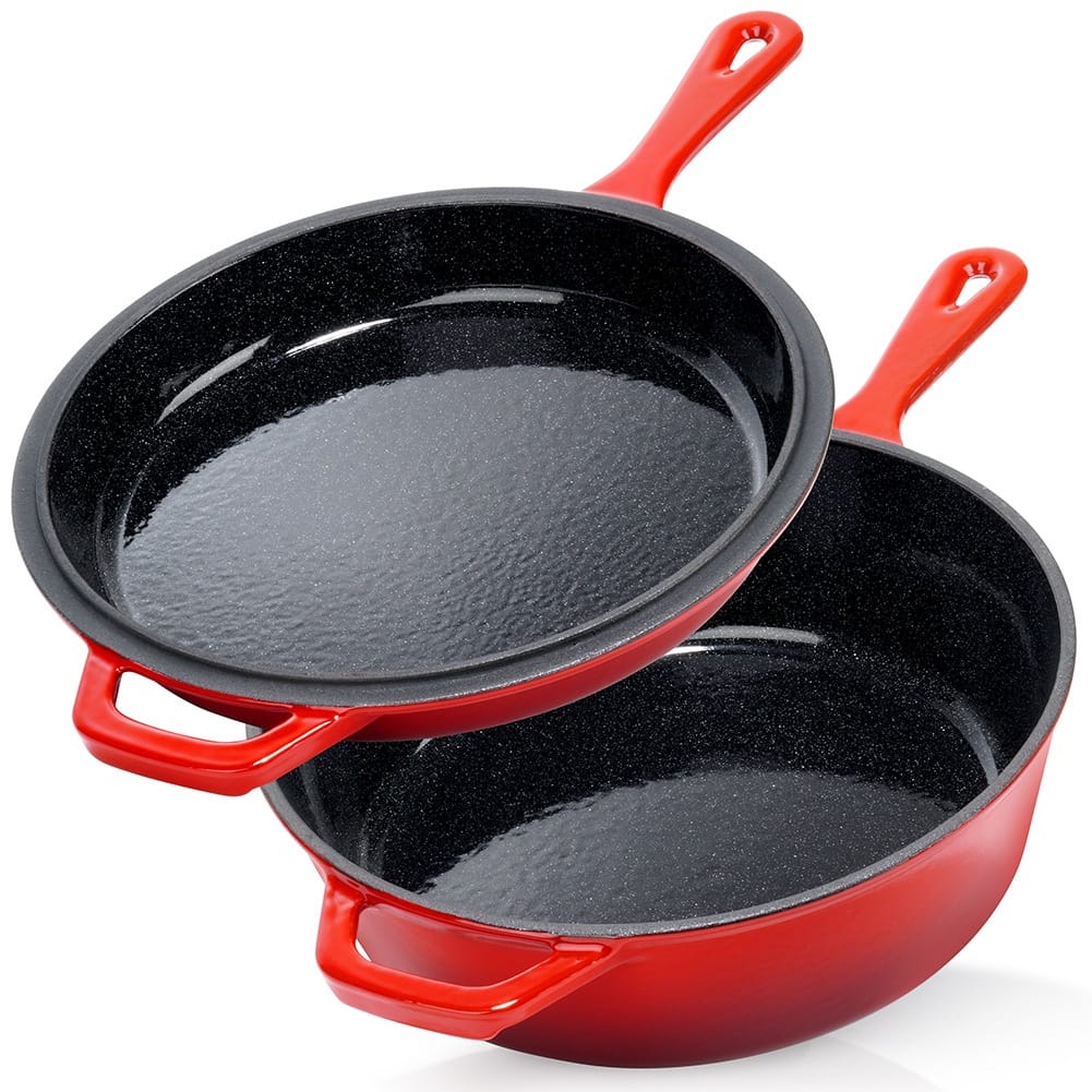 Cratita dubla cu capac emailată 2 in 1 rosso