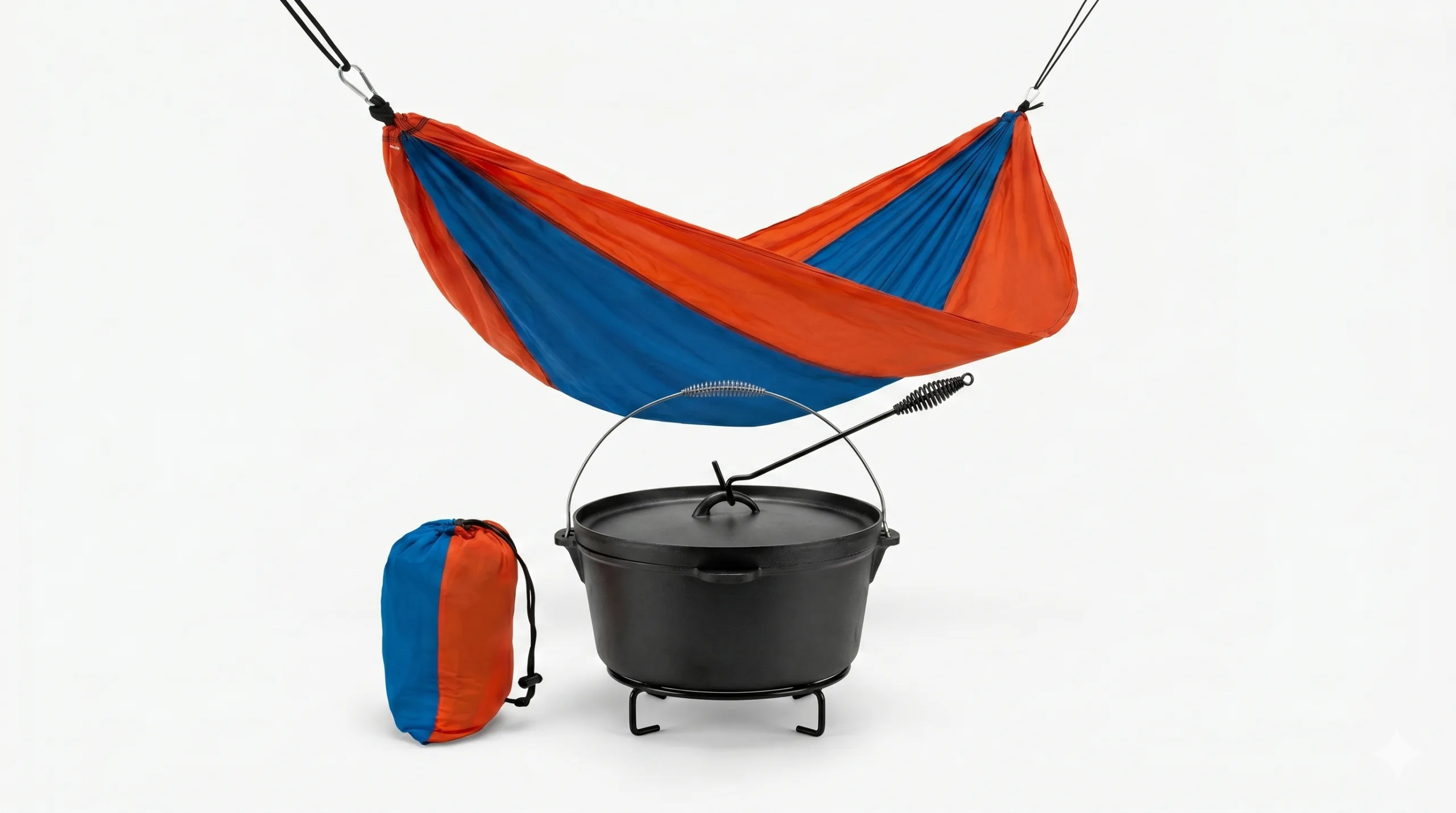 Set Camping Premium Ceaun Fontă 8L Tip Dutch Oven + Hamac de Relaxare Bicolor - imagine 1